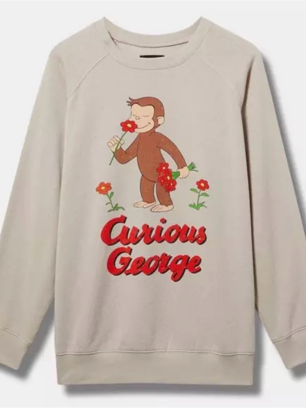 torrid Curious George Graphic Crewneck Sweater - Cream with Red Accents